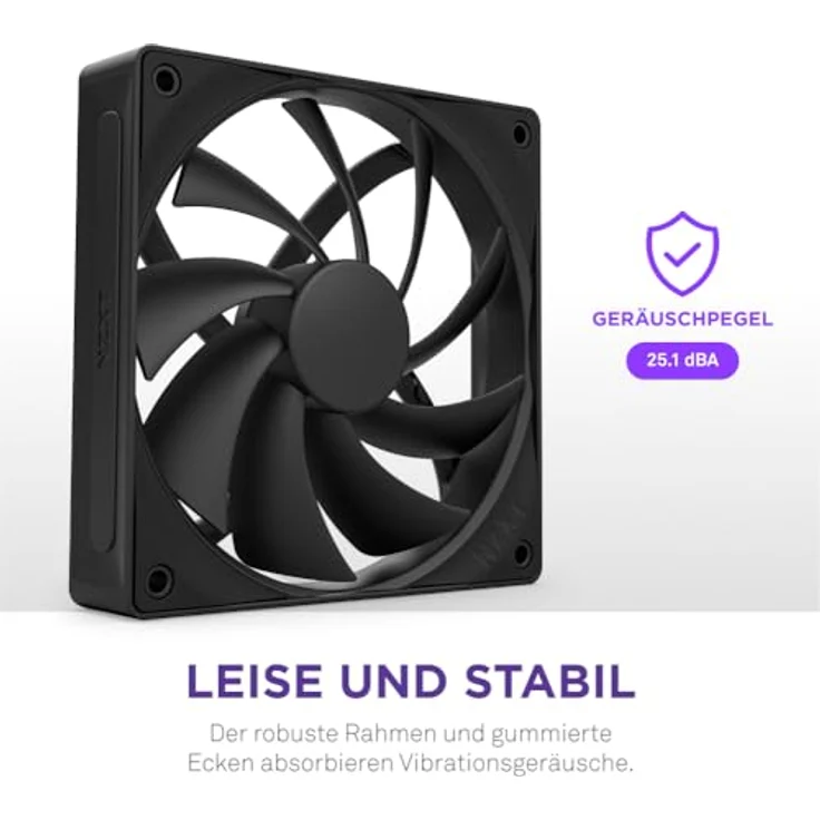NZXT F120Q V2, 120mm Gehäuselüfter mit hydrodynamischen Gleitlagern und PWM-Steuerung, schwarz – Bild 7