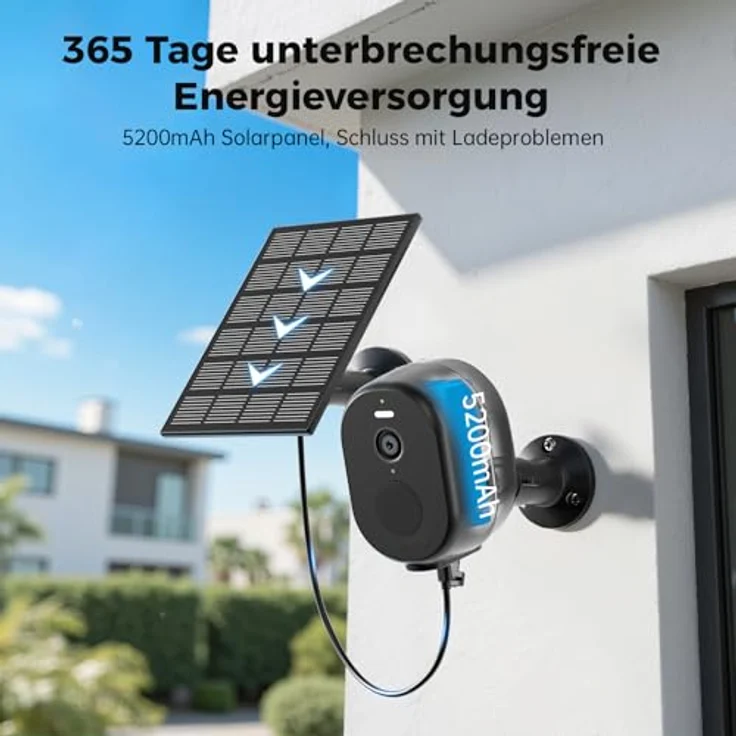 Woox Überwachungskamera Aussen Solar 2,5K 4MP, kabellos mit Akku, PIR-Bewegungserkennung, IP65, 2-Wege-Audio, Schwarz – Bild 2