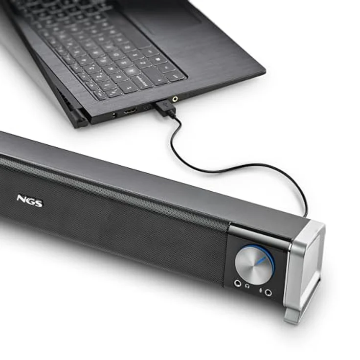 NGS SB500-BT Kabellose Bluetooth-Soundbar, 20 W, Stereo-Sound, USB-Stromversorgung, 3,5-mm-Klinke, Mikrofon, Kopfhörerausgang, kompakt, Plug & Play – Bild 3