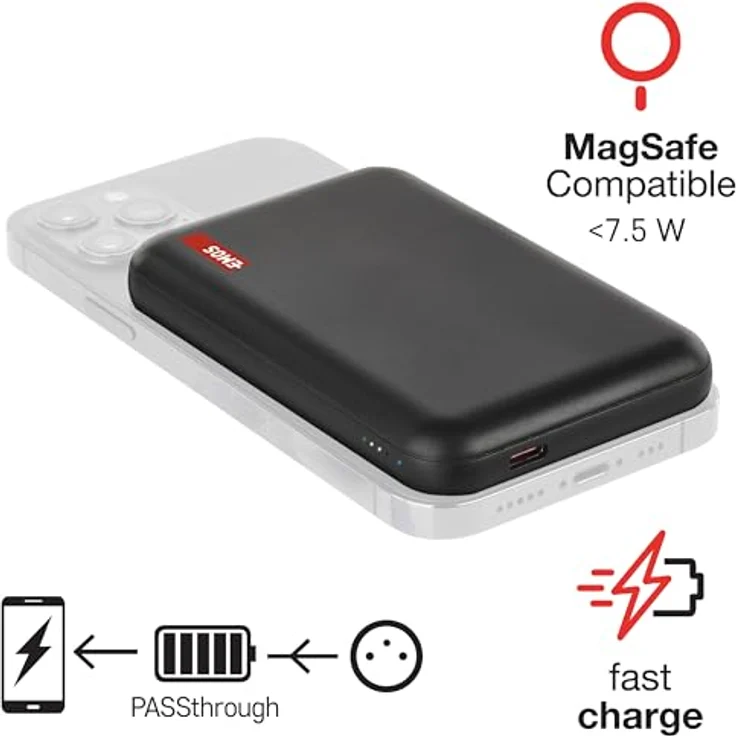 EMOS Micro Wireless Powerbank 5000 mAh, PD 20 W + Magnetisch 15 W, Fast-Charging, Passthrough, Schwarz – Bild 2