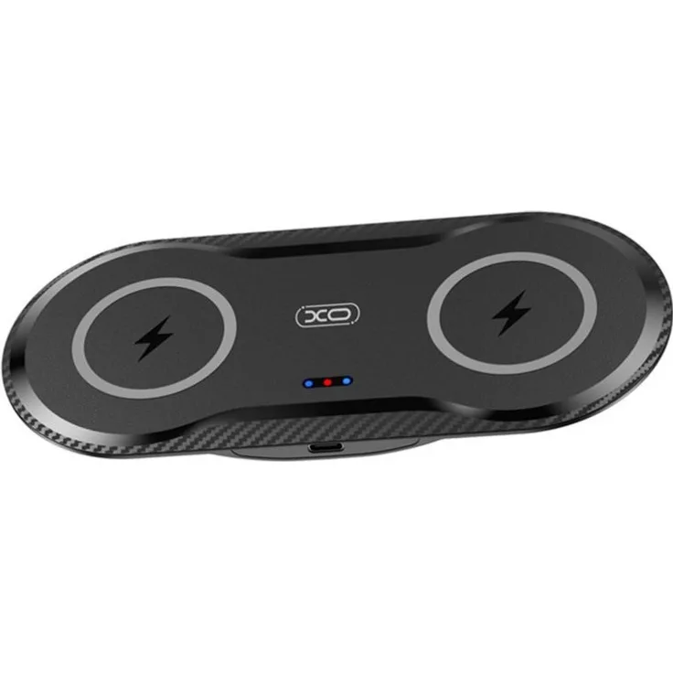 XO WX026 2in1 Wireless Charger für Kopfhörer und Smartphones, schnelles Laden mit 2 Ladespulen, schwarz