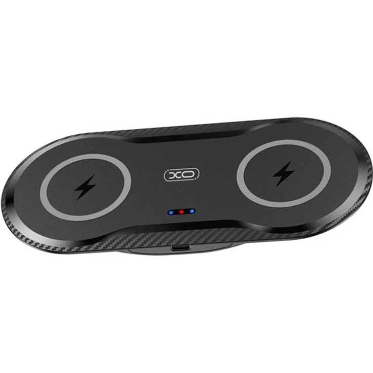 XO WX026 2in1 Wireless Charger für Kopfhörer und Smartphones, schnelles Laden mit 2 Ladespulen, schwarz