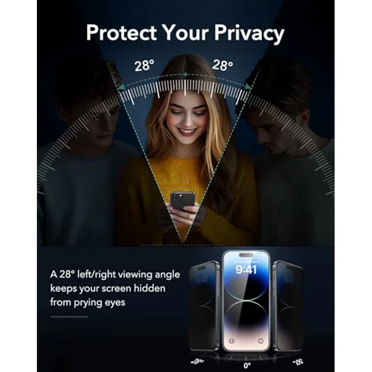 ESR Armorite Panzerglas Sichtschutz für iPhone 14 Pro Max, gehärtetes Glas, HD klar, einfacher Blasenfreier Einbau, 3 Stück – Bild 3