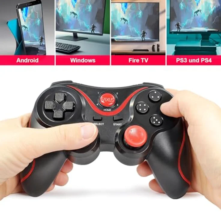 Eaxus X3 Wireless Controller, Bluetooth 5.0 Gamepad für PS3, Android, PC & Amazon Fire, Schwarz mit roten Highlights, 20 Stunden Akkulaufzeit – Bild 3