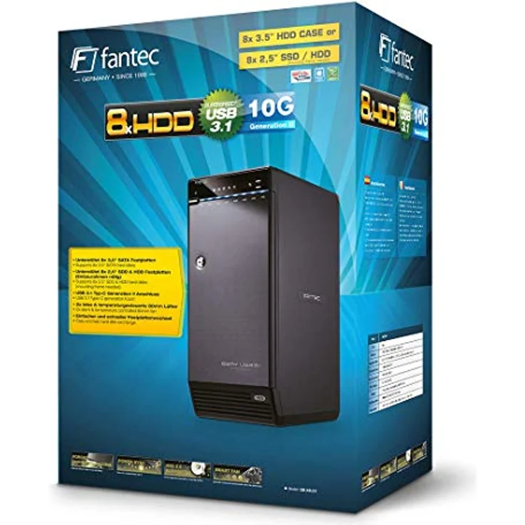 FANTEC QB-X8U31 8fach USB3.2 Gen2 Festplattengehäuse für 8X SATA 3,5/2,5 Zoll HDDs oder SSDs, Transferraten bis 10Gbit/sec, Lüfter Auomatik, Metallgehäuse schwarz – Bild 5