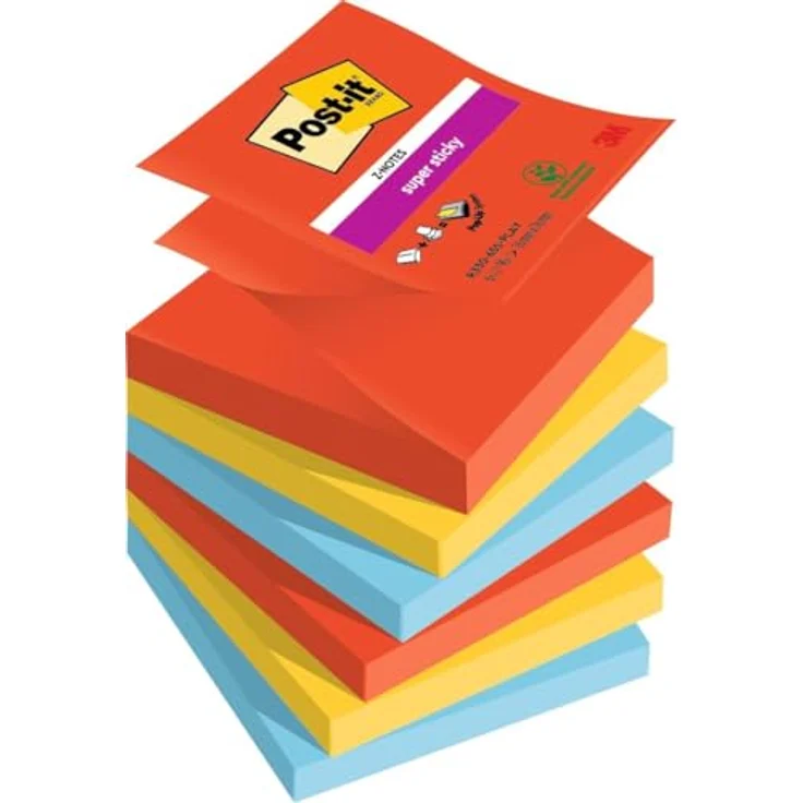Post-it Super Sticky Z-Notes Playful, Haftnotizblock 76 x 76 mm, 6x 90 Blatt, einfach entnehmbar – Bild 1