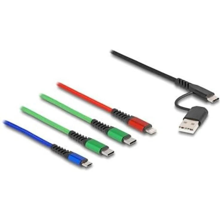 DELOCK USB Ladekabel 4 in 1, USB-A + USB-C zu Lightning/Micro-USB, 1,2 m, schwarz/blau/grün/rot – Bild 2