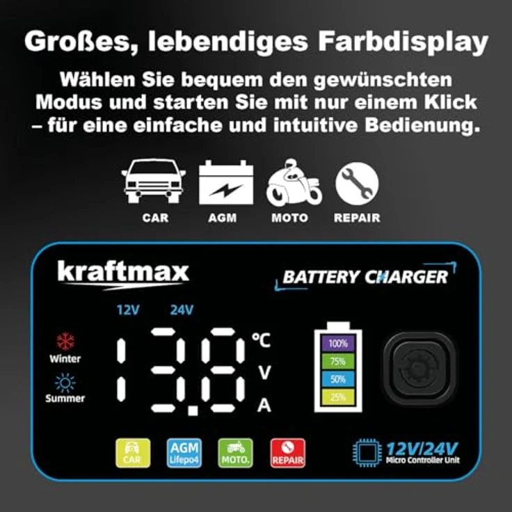 Kraftmax BC-600 Ladegerät 12V/24V, max. 10A für Blei-Säure und LiFePO4 Batterien – Bild 5