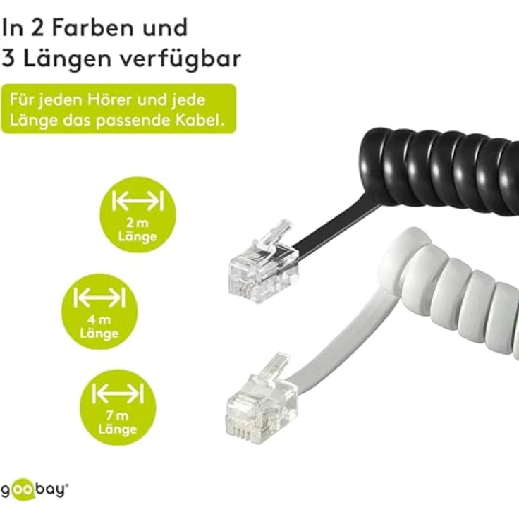 Goobay 68601 Telefonhörer Spiralkabel, Flachkabel mit RJ10-Stecker (4P4C) auf RJ10-Stecker (4P4C), Weiß, 4 Meter – Bild 5