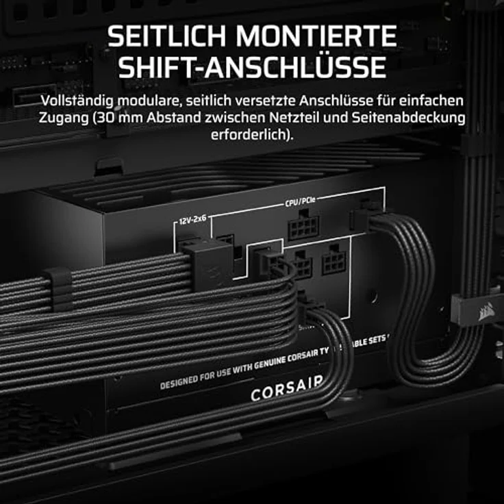 Corsair RM750x Shift (2025) Vollmodulares ATX-Netzteil mit modularer Seitenschnittstelle, 12-V-2x6-Kabel, ATX 3.1 und PCIe 5.1, 140-mm-Lüfter, 105°C-Kondensatoren, Cybenetics Gold – Schwarz – Bild 4
