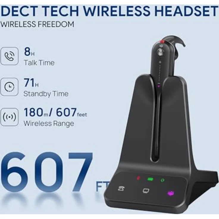 Yealink WH63 E2, DECT Wireless Headset mit Mikrofon, Teams Zertifiziert, Einohr, 2x Noise Cancelling Mic, 607 Ft Reichweite, 8H Sprechzeit, 3 Tragevarianten – Bild 2