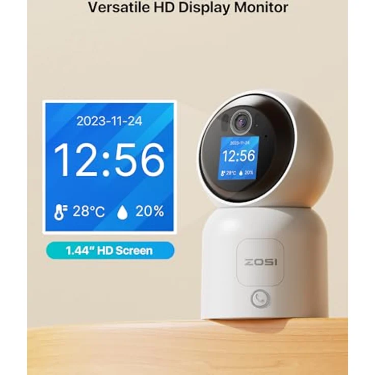ZOSI 2,5K 4MP WLAN Innen Überwachungskamera mit Monitor, 360° Schwenkbare Kamera Indoor für Baby, 2,4/5Ghz WiFi, KI Personenerkennung, Auto-Tracking, Gesture-Call, C519M in Weiß – Bild 3