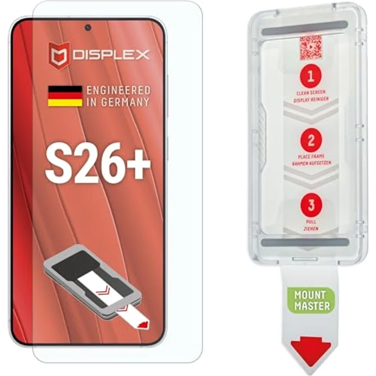 Displex Real Glass MountMaster für Samsung Galaxy S26+, extrem kratzresistent, tempered Glass 10H, blasenfreie Applikation, Ultra HD Transparenz, Anti-Fingerprint-Coating – Bild 1