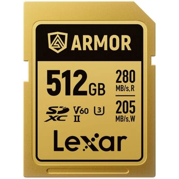 Lexar SDXC Pro Gold Series ARMOR UHS-II V60, 512 GB Speicherkarte mit Edelstahlkern, IP68, 280 MB/s Lesegeschwindigkeit, wasserdicht und stoßfest