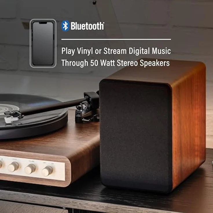 Crosley C65A-WAGL Plattenspieler mit 2 Geschwindigkeiten, 50W Lautsprechern, Moving Magnet Tonabnehmer und Bluetooth, Walnuss – Bild 5