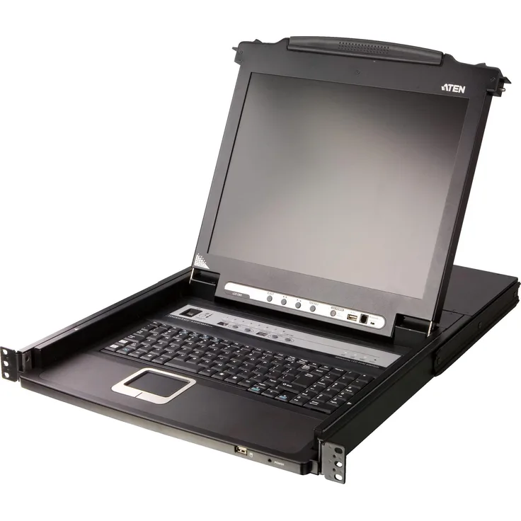 Aten CL5708N KVM Switch 8-fach mit 19"-LCD-Display, USB/PS2, Rackmontage, DE-Layout, Schwarz