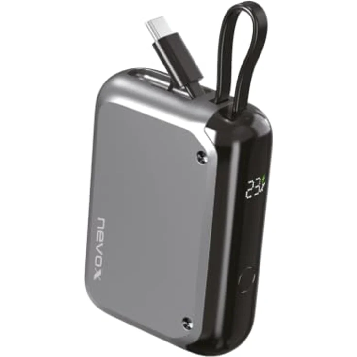 Nevox POWERBANK 10000mah mit integriertem USB-C Kabel 10000mAh PD-30W spacegrau – Bild 5