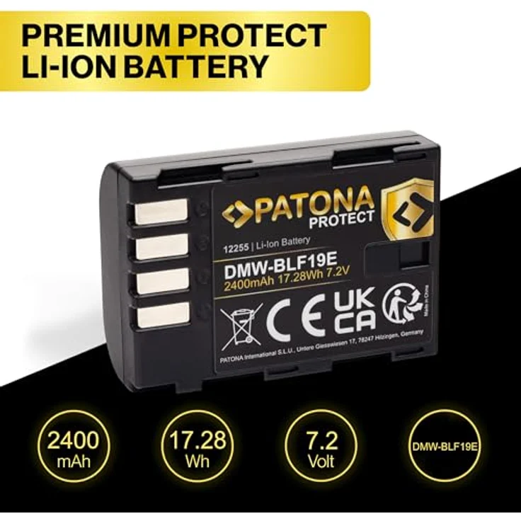 PATONA Protect DMW-BLF19E Akku 2400mAh für Panasonic Lumix DC-G9, GH5, GH4, hohe Leistung und maximale Sicherheit mit NTC-Widerstand – Bild 2