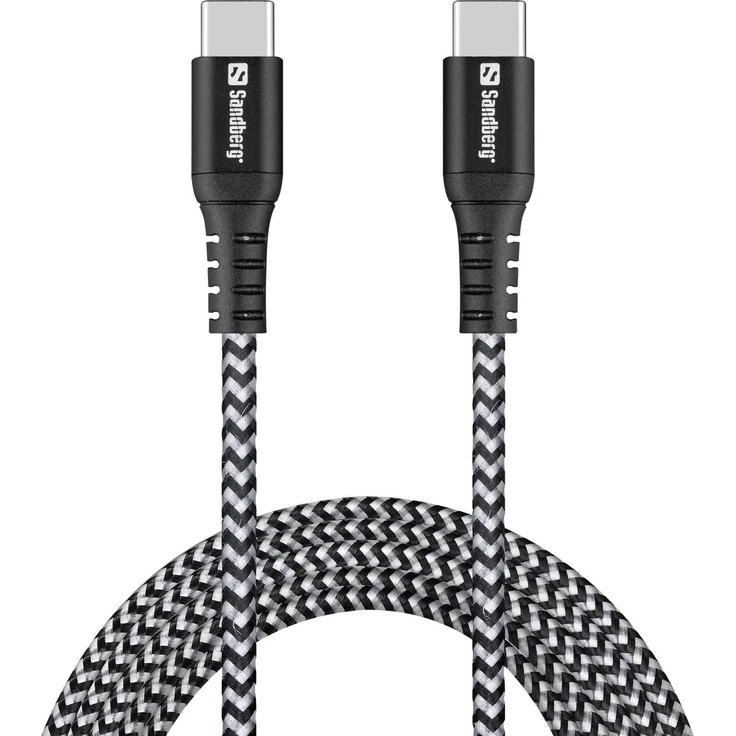 Sandberg Survivor USB-C Kabel 2M, extrem robustes Ladekabel aus Kevlar mit 100W Leistung und verstärkten Steckern