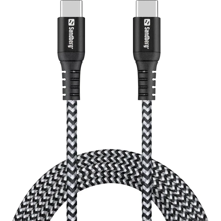 Sandberg Survivor USB-C Kabel 2M, extrem robustes Ladekabel aus Kevlar mit 100W Leistung und verstärkten Steckern