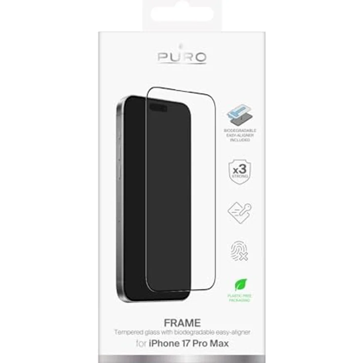 Puro Displayglas für Apple iPhone 17 Pro Max, gehärtete Schutzfolie mit 9H-Härte, blasenfreier Montage und Fingerabdruckresistenz, Transparent – Bild 1