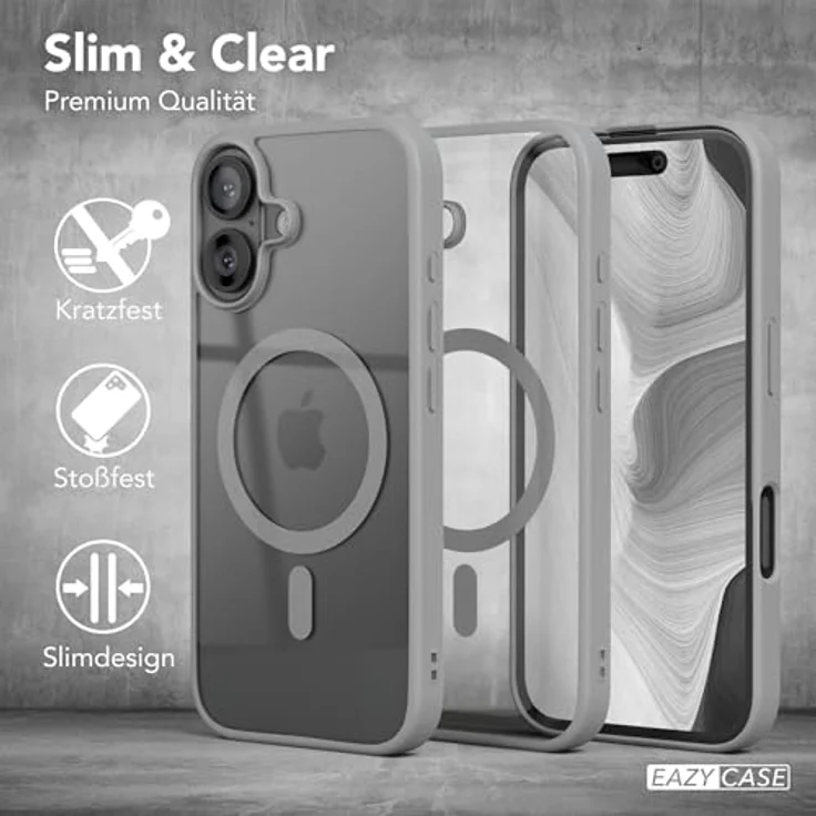 EAZY CASE Hülle für iPhone 16, Qi Charging kompatibel, ultra aufprallschutz, stoßfest und kratzfest, dünne Schutzhülle mit Kameraschutz, grau – Bild 5