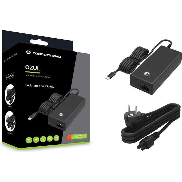 Conceptronic USB-PD Ladegerät (100 W), sicherer Schnelllader für MacBook, Nintendo Switch & mehr, Schwarz