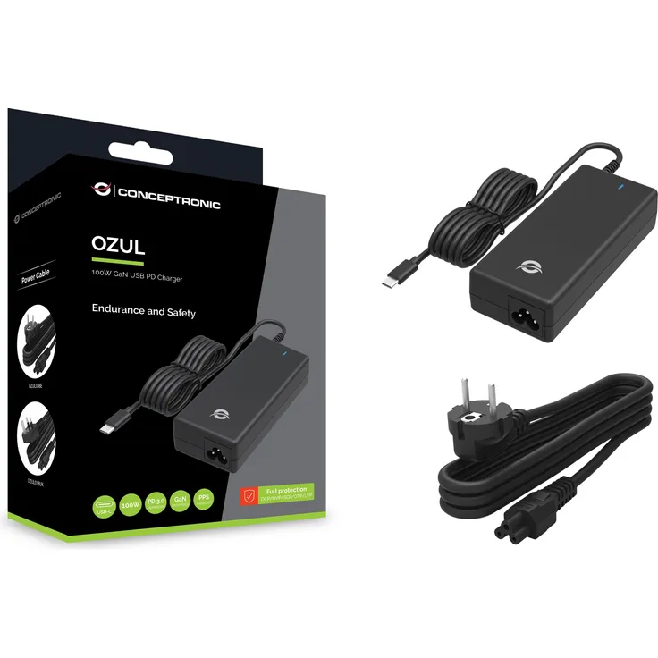 Conceptronic USB-PD Ladegerät (100 W), sicherer Schnelllader für MacBook, Nintendo Switch & mehr, Schwarz
