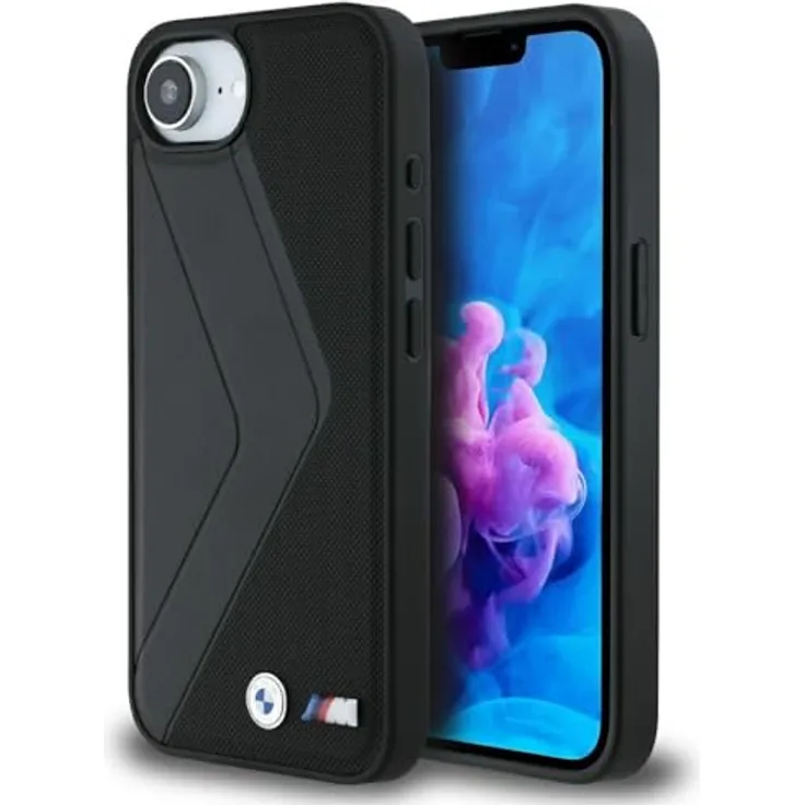 CG MOBILE BMW Oversized Stripes, Kompatible MagSafe Hülle aus echtem Leder für iPhone 16e, Schwarz