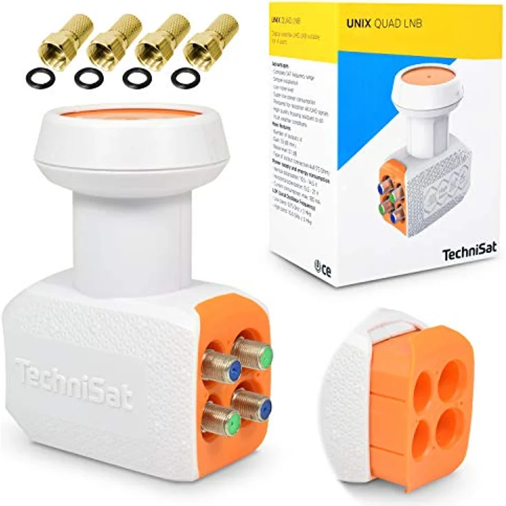 TechniSat Quad LNB für 4 Teilnehmer TV Receiver direkt Anschluss mit Wetterschutz Unix digital UHD 4K Ultra HD Full HDTV + 4 F-Stecker – Bild 1