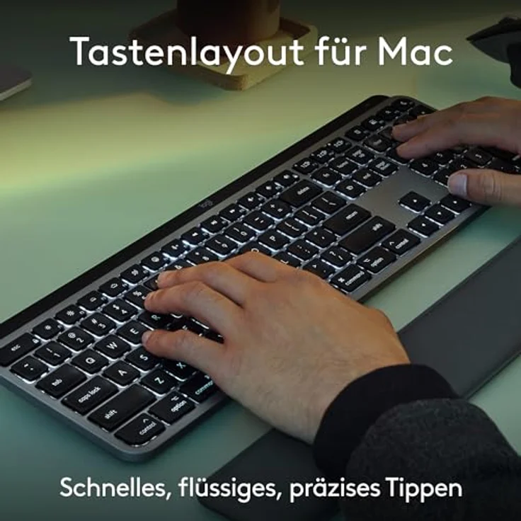 Logitech MX Keys S Combo for Mac, kabellose Tastatur/Maus mit Handballenauflage, beleuchtete Tastatur, schnellscrollende Maus, Bluetooth USB C für MacBook Pro/MacBook Air/iMac/iPad, QWERTZ DE - Grau – Bild 3
