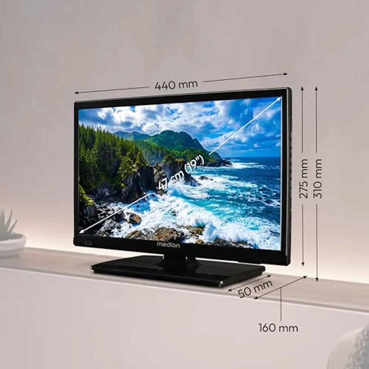 MEDION MD 819000, 47 cm (19 Zoll) HD LED Fernseher für Camping und Wohnmobil mit 12V KFZ-Adapter, Triple Tuner, HDMI und USB, schwarz – Bild 3