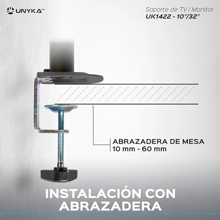 Unykach Dual-Tischhalterung UK1422 für 2 Flach- und Curved-Bildschirme (10-32 Zoll), verstellbar und drehbar, VESA max. 100 x 100 mm, bis 10 kg – Bild 5