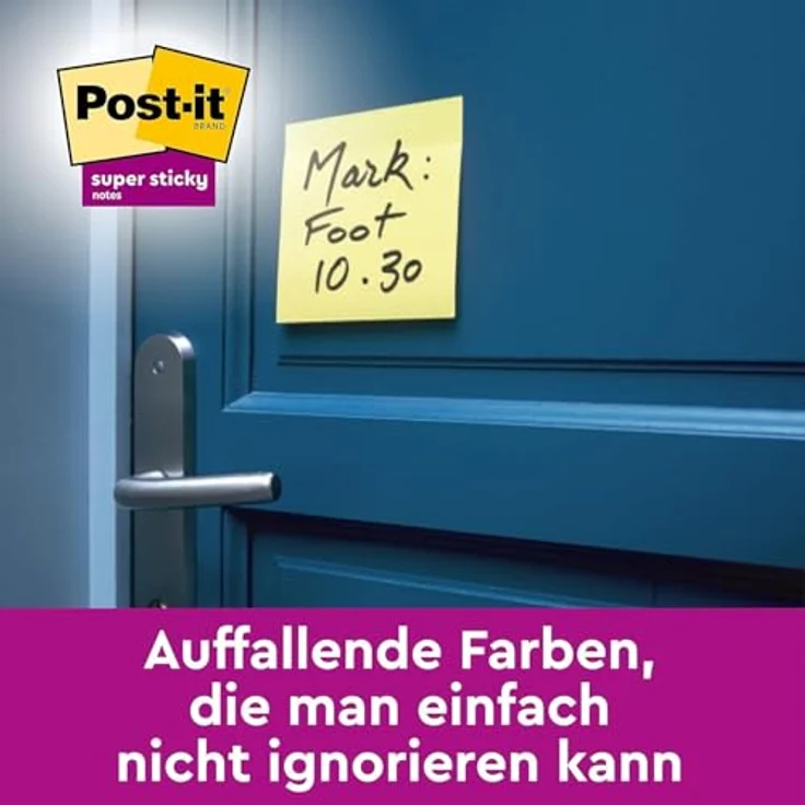 Post-it Super Sticky Haftnotizblock 654-12SYP, 76 x 76 mm, kanariengelb, 90 Blatt, haften auf nahezu allen Oberflächen – Bild 7