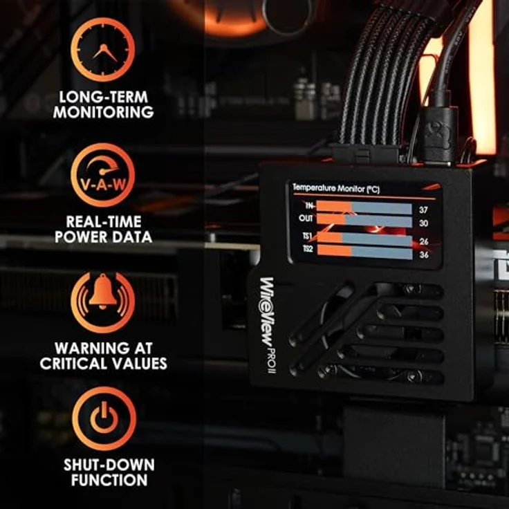 Thermal Grizzly WireView Pro II GPU Schwarz, Monitoring- und Strommessgerät für 12V-2x6- und 12VHPWR-Grafikkarten mit Per-Pin-Strommessung und TFT-IPS-Display – Bild 4