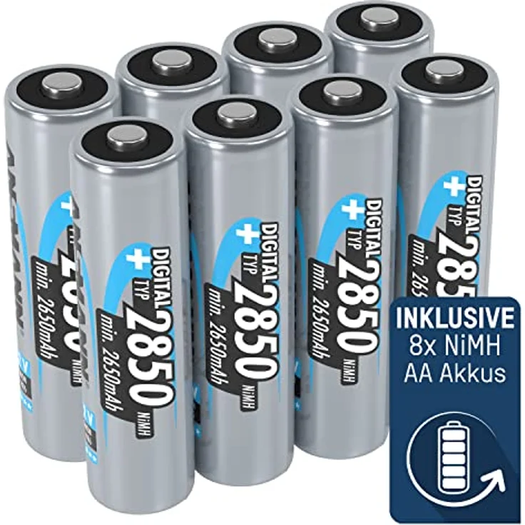 ANSMANN Powerline 4 Ultra Akku-Ladegerät für AA/AAA/C/D NiMH Akkus & Li-Ion Rundzellen 18650/26650 Batterieladegerät mit 4 Ladeprogrammen inkl. 8X NiMH AA2850 Akkus, Schnellladegerät – Bild 2