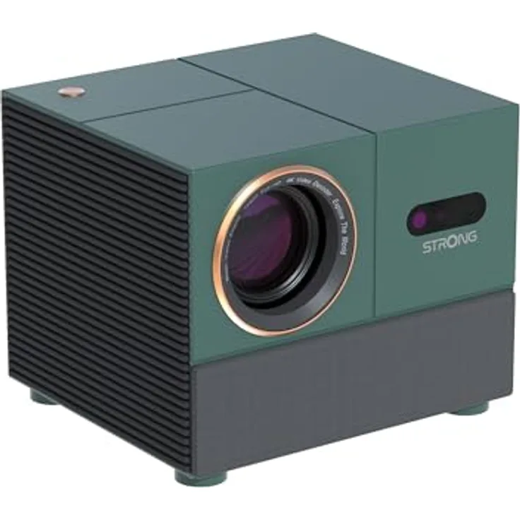 Strong Mira 1, Full HD Beamer mit 300 ANSI Lumen, tannengrün und schwarz, Google TV, 40-150 Zoll Projektionsgröße