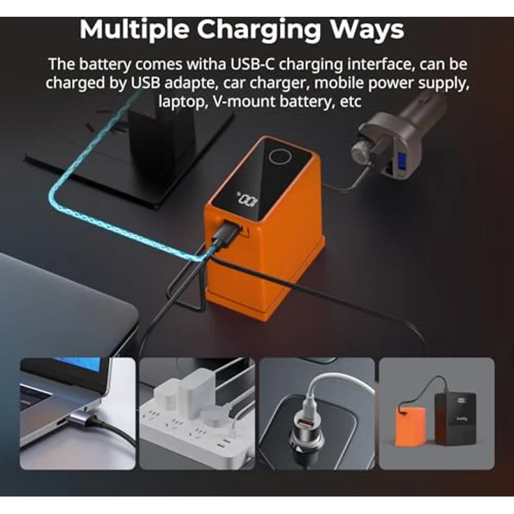 SMALLRIG NP-F970 10500mAh Replacement Battery mit PD 36W USB-C Schnellladung und OLED-Bildschirm, Orange – Bild 5