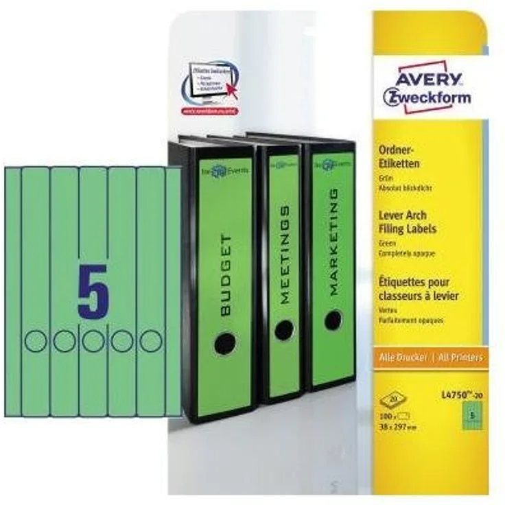 Avery Zweckform Aktenordner Ordnerrückenetikett schmal/lang 38 x 297 mm, blickdichtes Material für erneute Verwendung, weiß - Preisvergleich