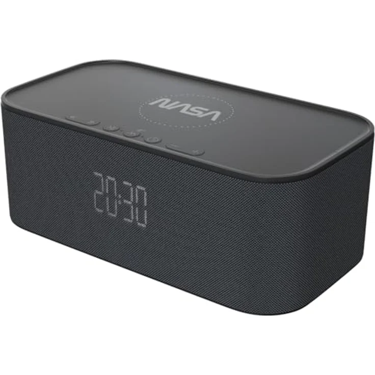 NASA SPC800 Wecker – Radiowecker mit 10 W RMS Bluetooth-Lautsprecher, kabelloses Laden 5 W, doppelter Alarm, Stereo-Effekt, LED-Licht, wiederaufladbarer Lithium-Akku – Schwarz – Bild 1