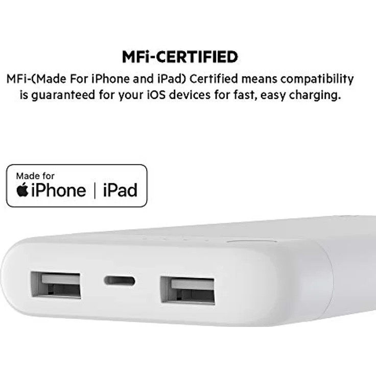 Belkin Boost Charge Powerbank 10K mit Lightning Connector (MFI-zertifiziertes, portables 10.000 mAh Lightning Ladegerät für iPhone 11, 11 Pro-Pro Max, X, XS, XS Max, XR, SE, 8-8+, iPad) Weiß – Bild 4