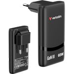 Verbatim GaN III Fold 'n' Go Charger 2 Port 65W USB-C, kompaktes USB Ladegerät, Schwarz