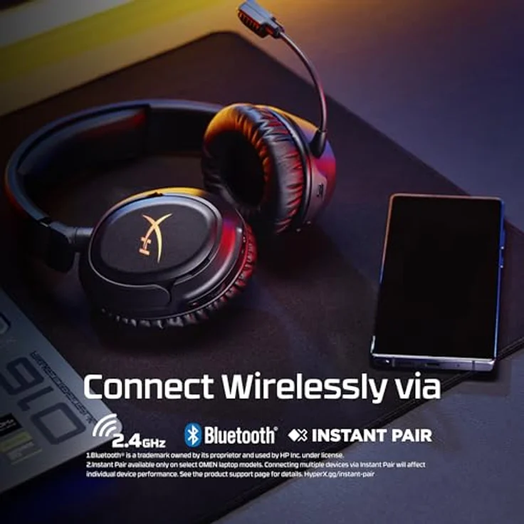 HyperX Cloud Flight 2, Wireless Gaming Headset mit RGB-Beleuchtung, weiß, 100 Stunden Akkulaufzeit – Bild 3