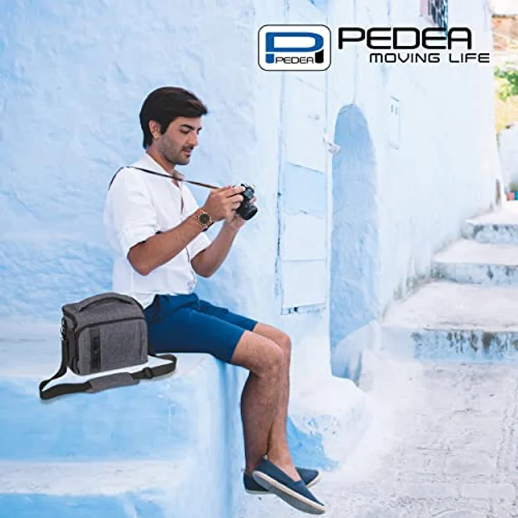 PEDEA DSLR-Kameratasche Fashion Fototasche für Spiegelreflexkameras mit wasserdichtem Regenschutz, Tragegurt und Zubehörfächern (Größe XL, grau) – Bild 7
