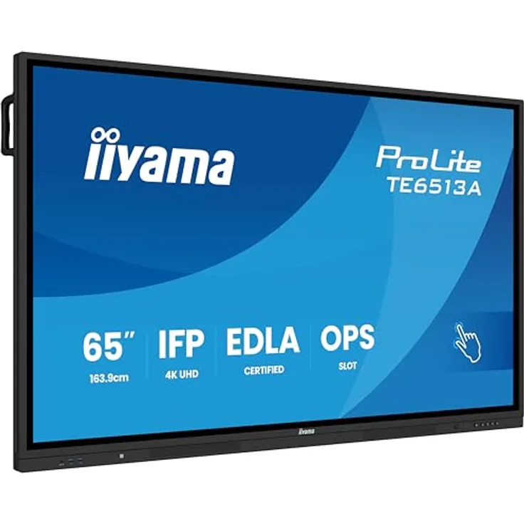 iiyama Prolite TE6513A-B1AG 163.9cm 64.5" IPS LED Large Format Display 4K UHD 40 Touchpunkte PureTouch-IR⁺ HDMI DP USB-C USB3.2 RS-232c RJ45 HDMI-Out 7H OPS WiFi Android 14 OS iiControl NFC AntiGlare, Schwarz