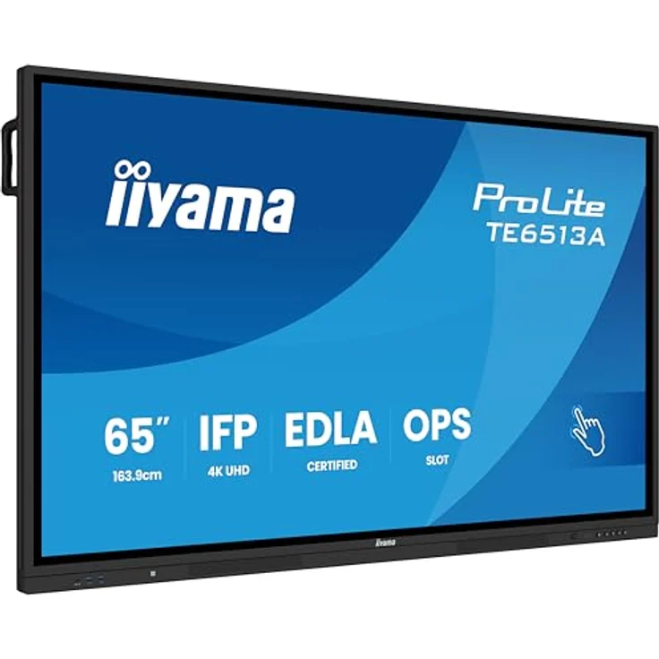 iiyama Prolite TE6513A-B1AG 163.9cm 64.5" IPS LED Large Format Display 4K UHD 40 Touchpunkte PureTouch-IR⁺ HDMI DP USB-C USB3.2 RS-232c RJ45 HDMI-Out 7H OPS WiFi Android 14 OS iiControl NFC AntiGlare, Schwarz – Bild 1