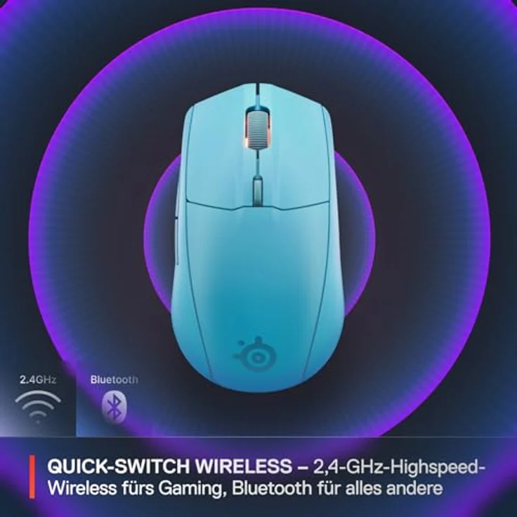 SteelSeries Rival 3 Wireless Gen 2 Gaming-Maus, 2,4 GHz und Bluetooth, 18.000 dpi TrueMove Air-Optiksensor, 60 Mio. Klicks garantiert, ultraleicht, PTFE-Gleitfüße, aqua – Bild 3