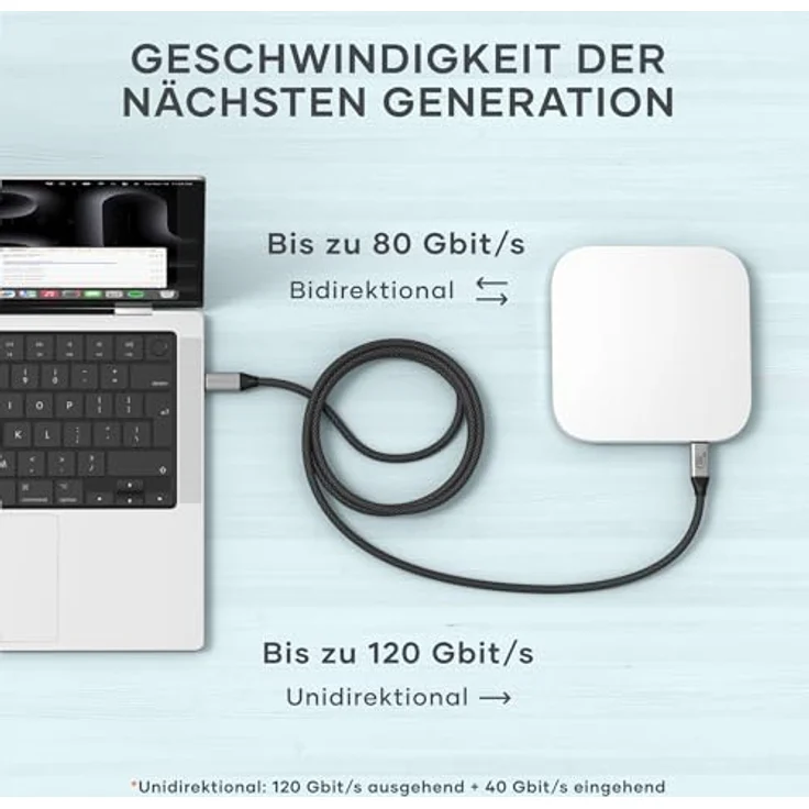Satechi USB4 v2 Pro Kabel 1,2 m, max. 120 Gbit/s, 240 W, USB-C, Silber/Schwarz – Bild 4