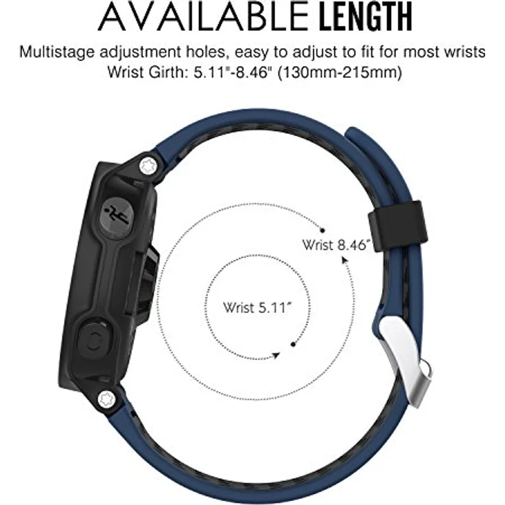 MoKo Armband für Garmin Forerunner 235/235 Lite/220/230/620/630/735XT, Silikon Sportarmband, einstellbar, Mitternachtsblau/Schwarz, atmungsaktiv und langlebig – Bild 5
