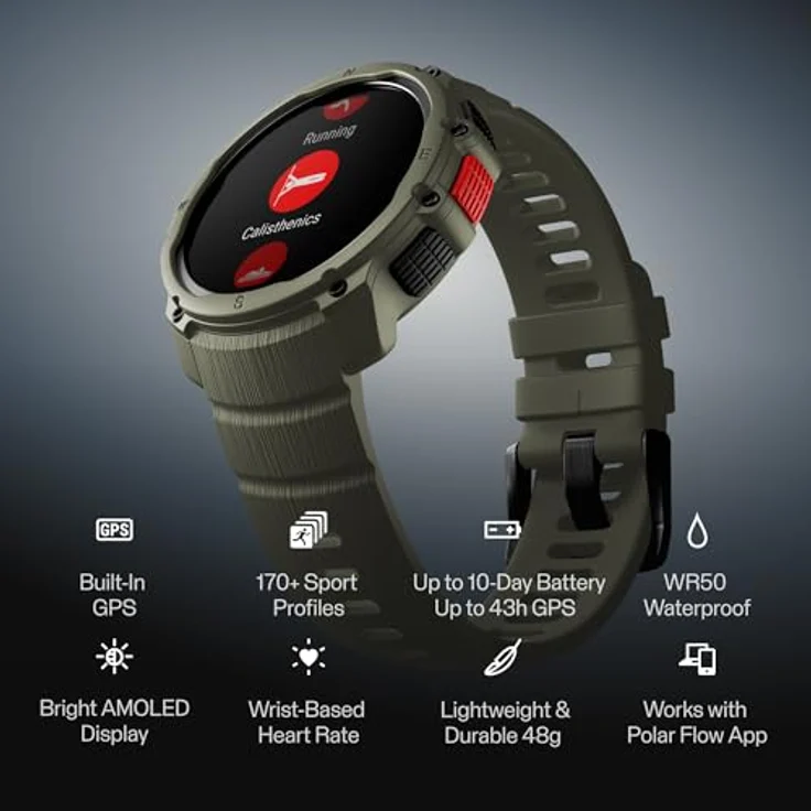 Polar Street X Smartwatch, Urban Sport Watch mit 1,28 Zoll AMOLED-Touchscreen, GPS, Herzfrequenzmessung und LED-Taschenlampe, militärtaugliche Robustheit – Bild 2